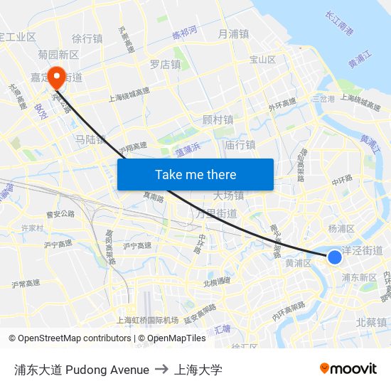 浦东大道 Pudong Avenue to 上海大学 map