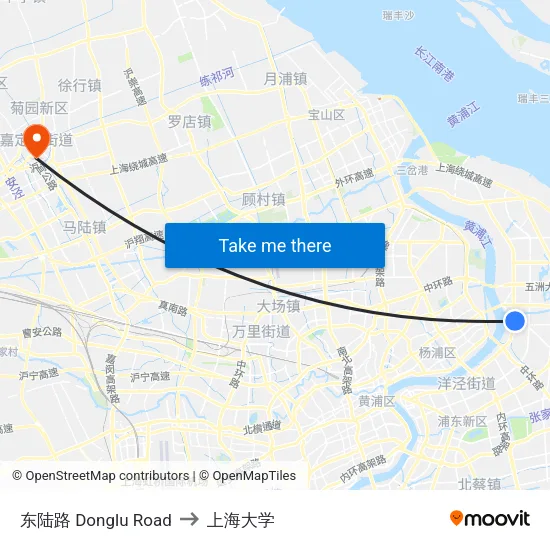 东陆路 Donglu Road to 上海大学 map