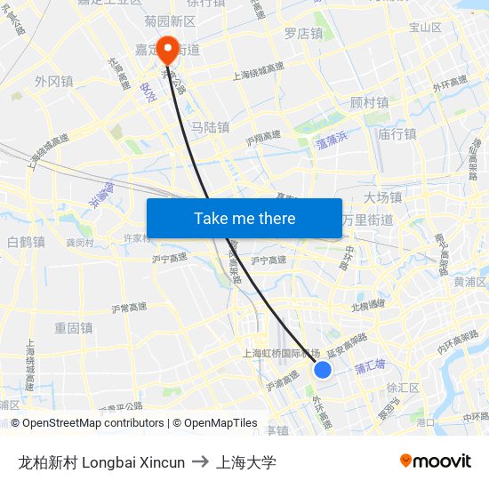 龙柏新村 Longbai Xincun to 上海大学 map