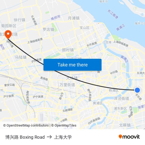 博兴路 Boxing Road to 上海大学 map