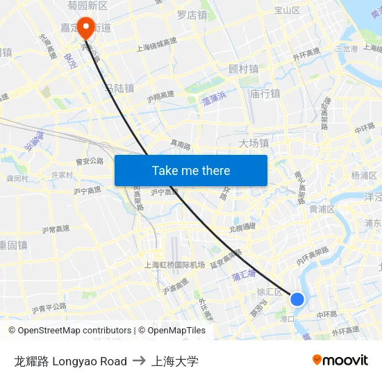 龙耀路 Longyao Road to 上海大学 map