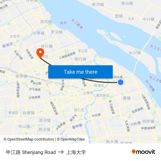 申江路 Shenjiang Road to 上海大学 map