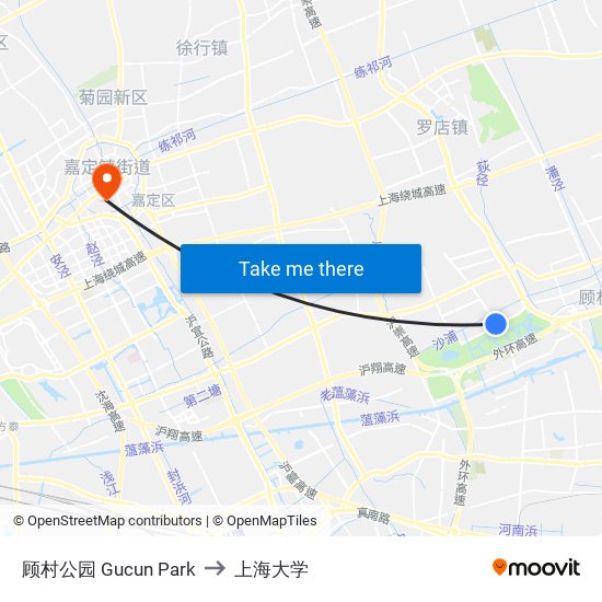 顾村公园 Gucun Park to 上海大学 map