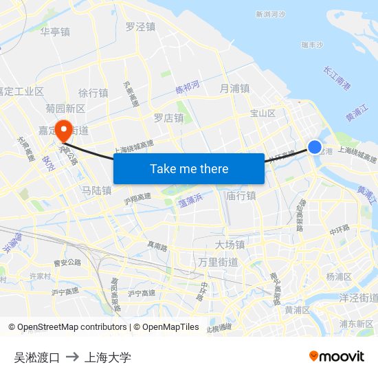吴淞渡口 to 上海大学 map