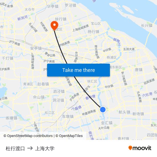 杜行渡口 to 上海大学 map
