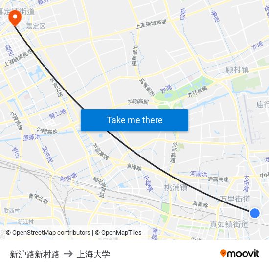 新沪路新村路 to 上海大学 map