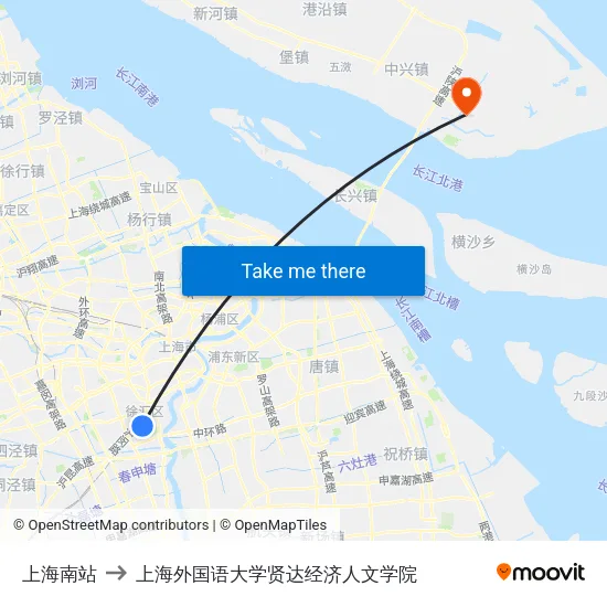 上海南站 to 上海外国语大学贤达经济人文学院 map
