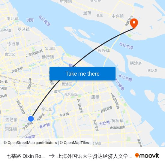 七莘路 Qixin Road to 上海外国语大学贤达经济人文学院 map