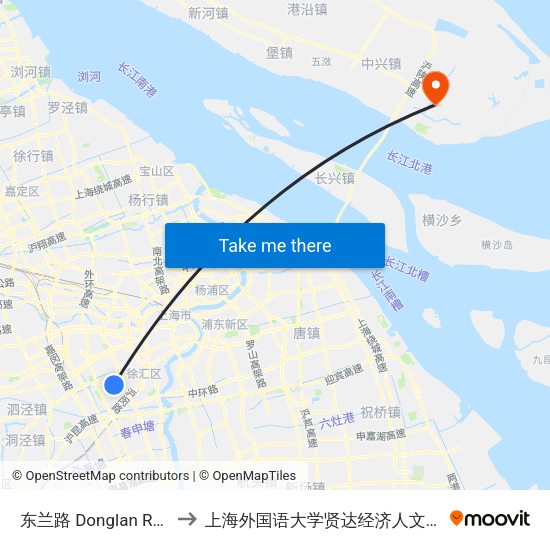 东兰路 Donglan Road to 上海外国语大学贤达经济人文学院 map