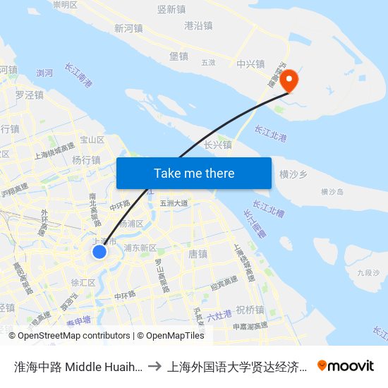 淮海中路 Middle Huaihai Road to 上海外国语大学贤达经济人文学院 map