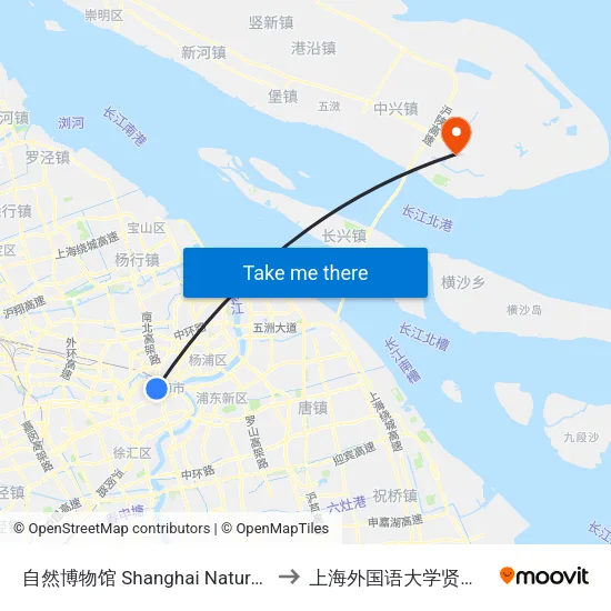 自然博物馆 Shanghai Natural History Museum to 上海外国语大学贤达经济人文学院 map