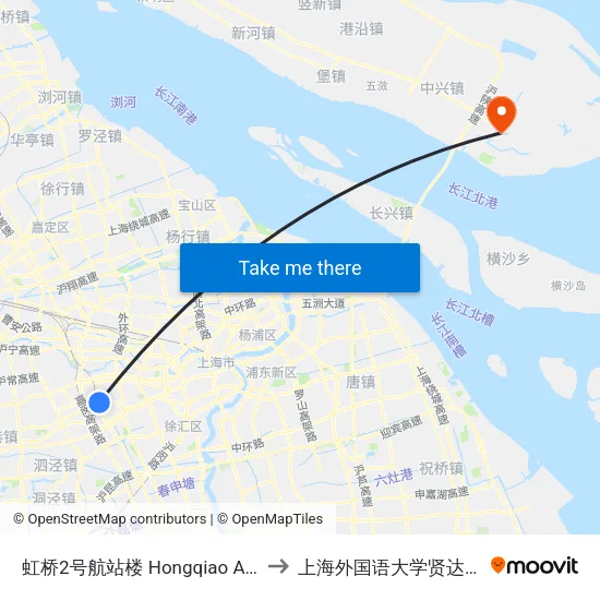 虹桥2号航站楼 Hongqiao Airport Terminal 2 to 上海外国语大学贤达经济人文学院 map