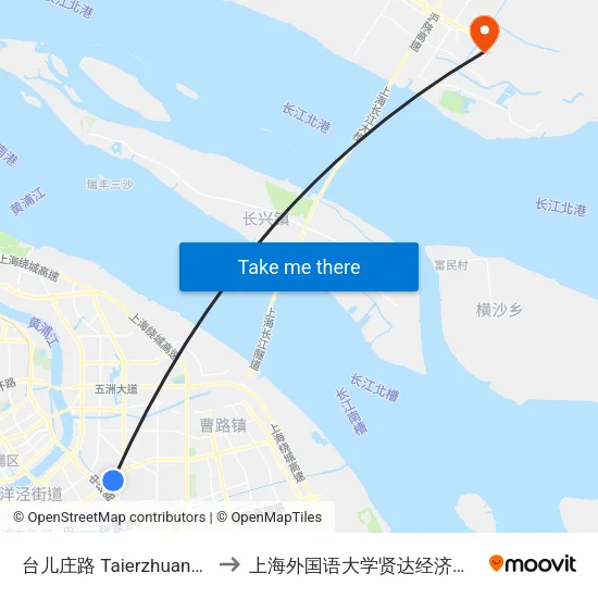 台儿庄路 Taierzhuang Road to 上海外国语大学贤达经济人文学院 map