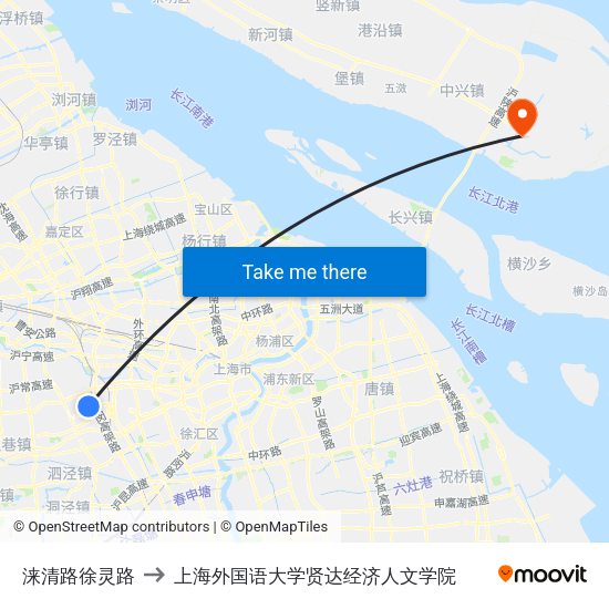 涞清路徐灵路 to 上海外国语大学贤达经济人文学院 map