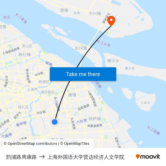 韵浦路周康路 to 上海外国语大学贤达经济人文学院 map