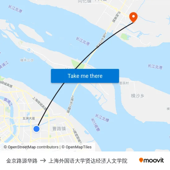 金京路源华路 to 上海外国语大学贤达经济人文学院 map