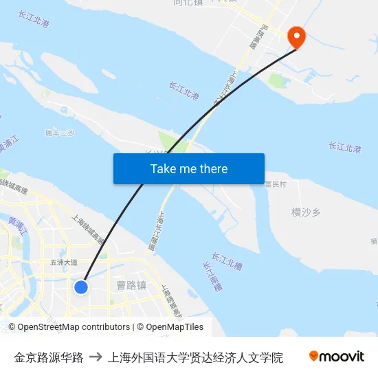 金京路源华路 to 上海外国语大学贤达经济人文学院 map