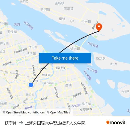 镇宁路 to 上海外国语大学贤达经济人文学院 map