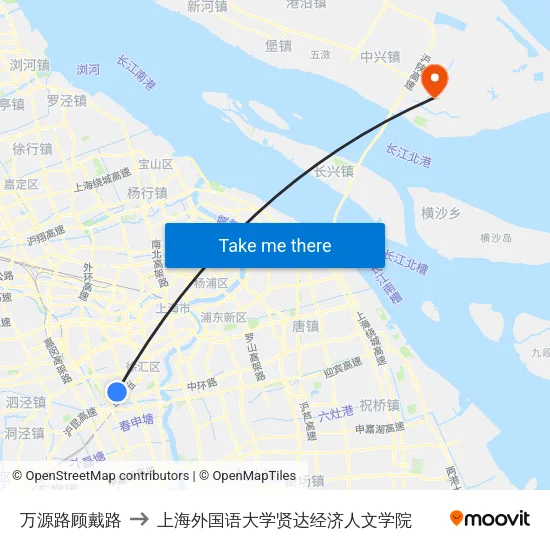 万源路顾戴路 to 上海外国语大学贤达经济人文学院 map