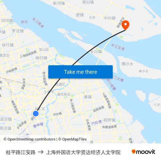 桂平路江安路 to 上海外国语大学贤达经济人文学院 map