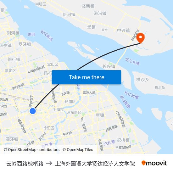 云岭西路棕榈路 to 上海外国语大学贤达经济人文学院 map