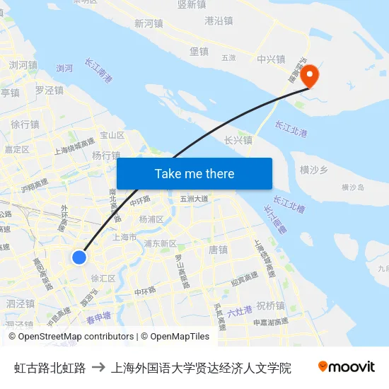 虹古路北虹路 to 上海外国语大学贤达经济人文学院 map