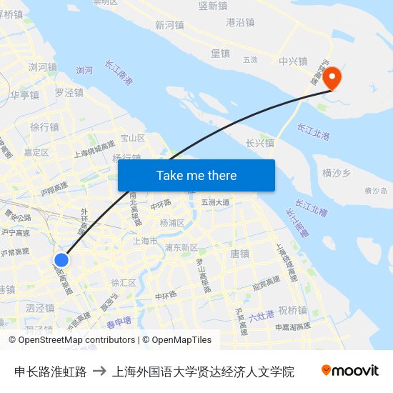申长路淮虹路 to 上海外国语大学贤达经济人文学院 map