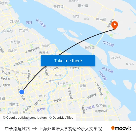 申长路建虹路 to 上海外国语大学贤达经济人文学院 map