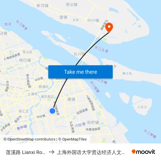 莲溪路 Lianxi Road to 上海外国语大学贤达经济人文学院 map