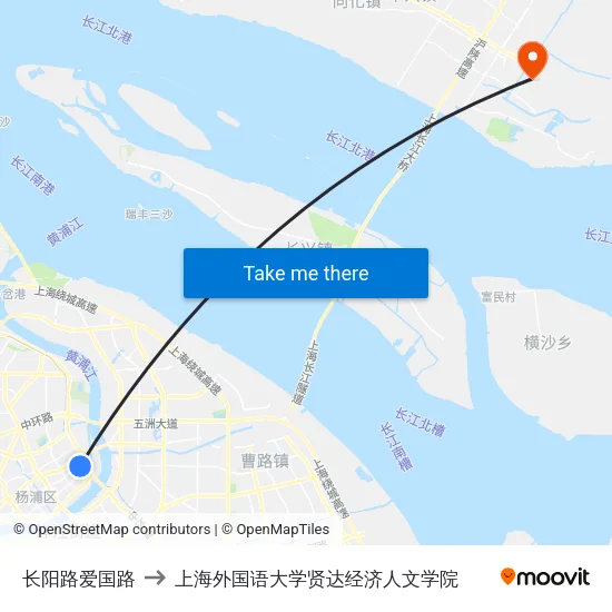 长阳路爱国路 to 上海外国语大学贤达经济人文学院 map