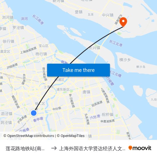 莲花路地铁站(南广场) to 上海外国语大学贤达经济人文学院 map