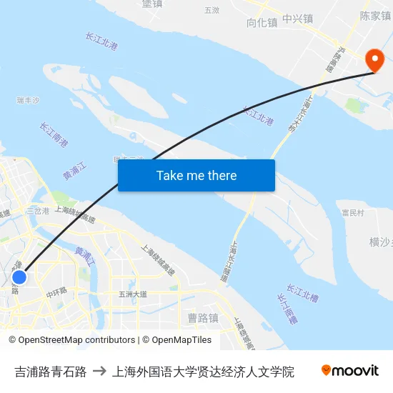 吉浦路青石路 to 上海外国语大学贤达经济人文学院 map