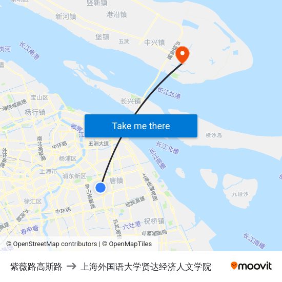 紫薇路高斯路 to 上海外国语大学贤达经济人文学院 map