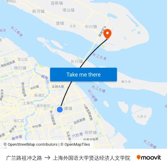 广兰路祖冲之路 to 上海外国语大学贤达经济人文学院 map