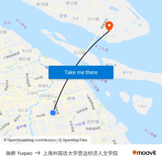 御桥 Yuqiao to 上海外国语大学贤达经济人文学院 map