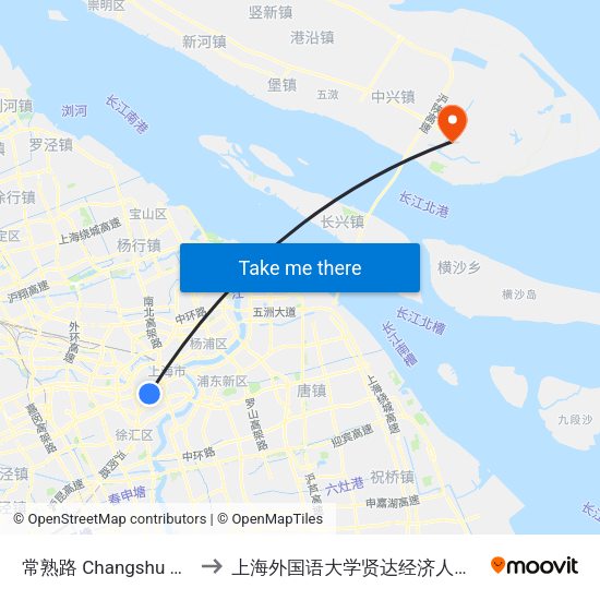 常熟路 Changshu Road to 上海外国语大学贤达经济人文学院 map