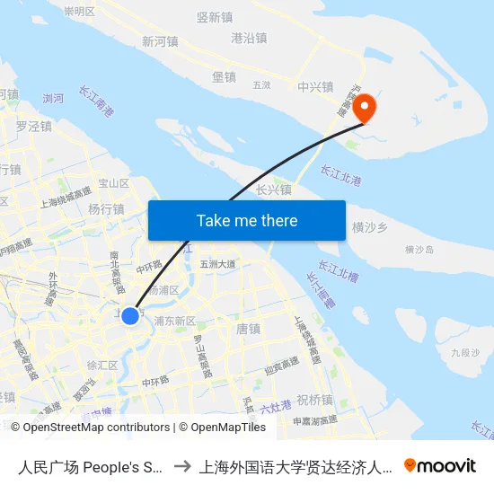 人民广场 People's Square to 上海外国语大学贤达经济人文学院 map