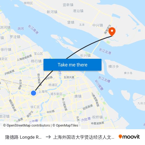 隆德路 Longde Road to 上海外国语大学贤达经济人文学院 map