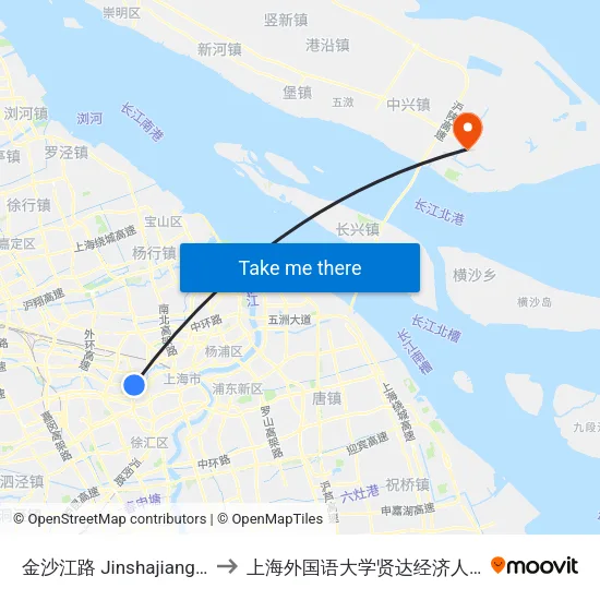 金沙江路 Jinshajiang Road to 上海外国语大学贤达经济人文学院 map