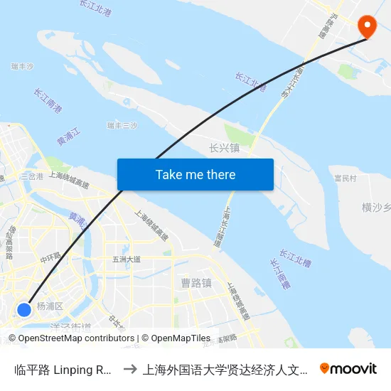 临平路 Linping Road to 上海外国语大学贤达经济人文学院 map