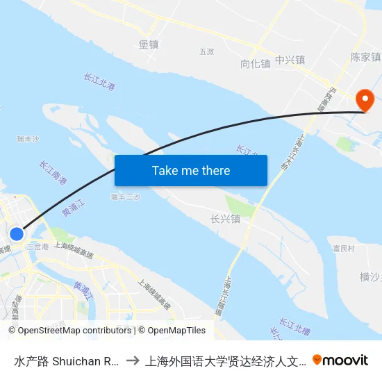 水产路 Shuichan Road to 上海外国语大学贤达经济人文学院 map