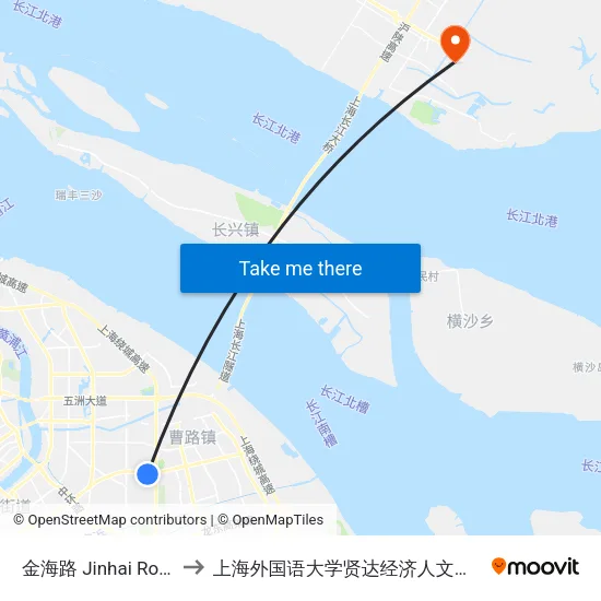 金海路 Jinhai Road to 上海外国语大学贤达经济人文学院 map