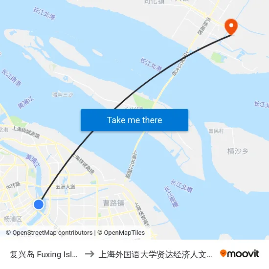 复兴岛 Fuxing Island to 上海外国语大学贤达经济人文学院 map