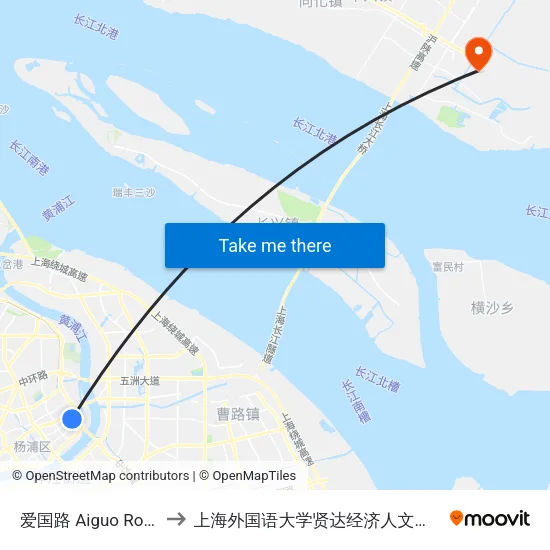 爱国路 Aiguo Road to 上海外国语大学贤达经济人文学院 map