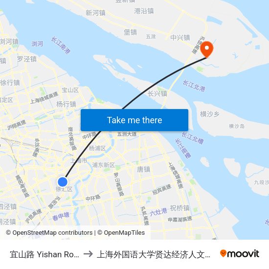 宜山路 Yishan Road to 上海外国语大学贤达经济人文学院 map