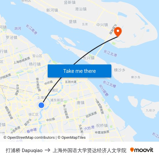 打浦桥 Dapuqiao to 上海外国语大学贤达经济人文学院 map