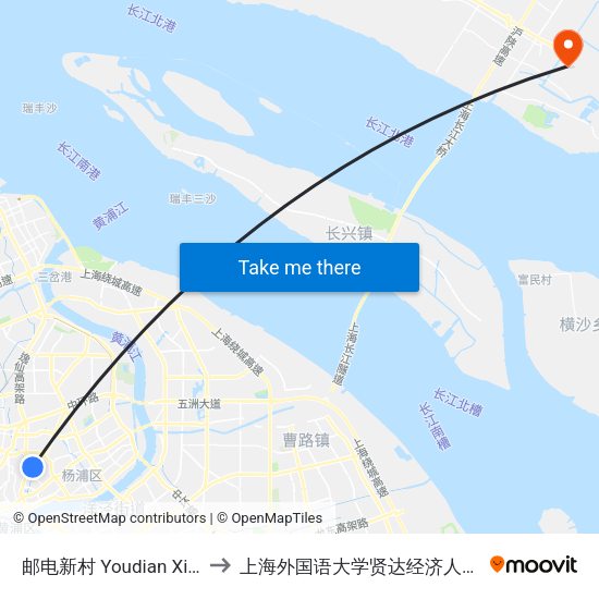 邮电新村 Youdian Xincun to 上海外国语大学贤达经济人文学院 map