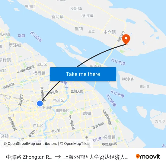 中潭路 Zhongtan Road to 上海外国语大学贤达经济人文学院 map