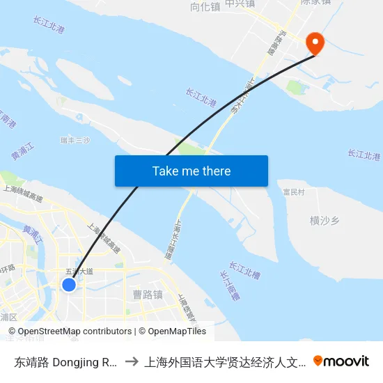 东靖路 Dongjing Road to 上海外国语大学贤达经济人文学院 map