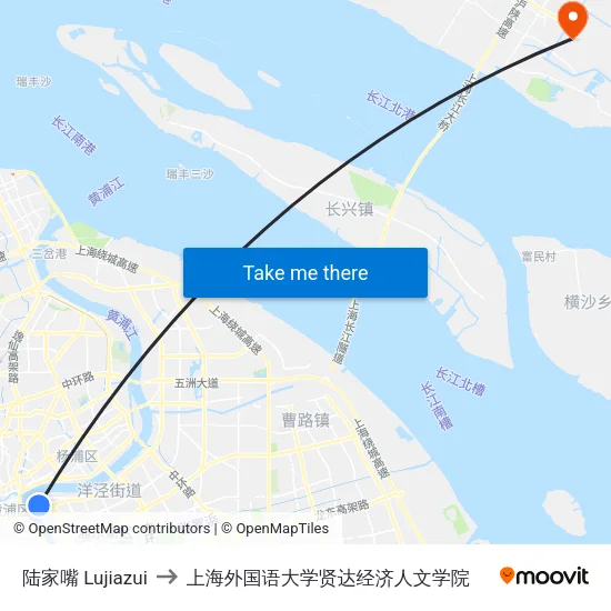 陆家嘴 Lujiazui to 上海外国语大学贤达经济人文学院 map